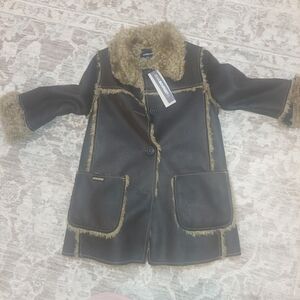 KIDS Jean Bourget Black Coat with Tan Faux Fur Trim